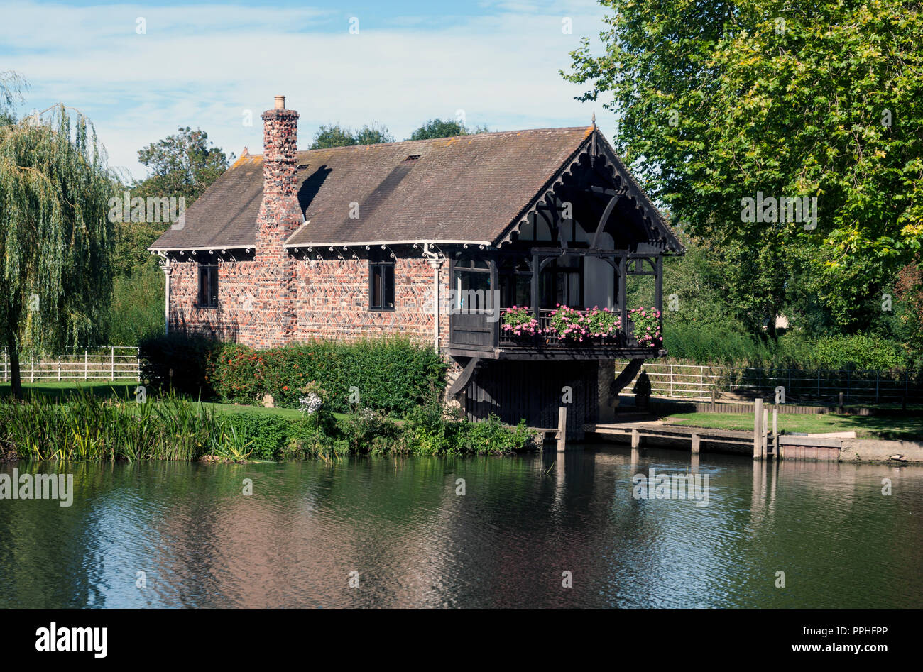A boathouse by the River Thames at Shillingford, Oxfordshire, England