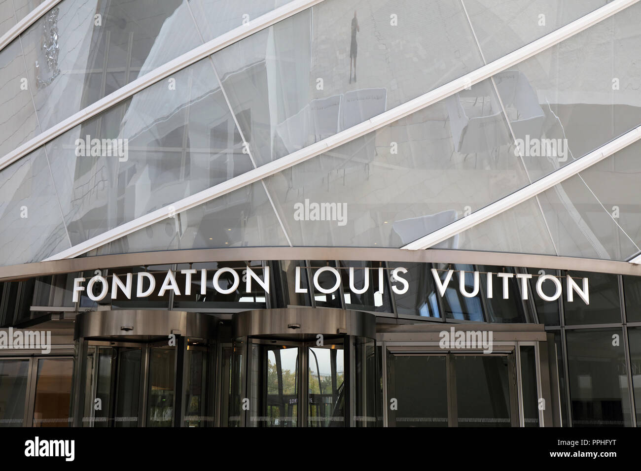 Paris, France, 22 september 2018: letters louis Vuitton foundation on a building in Paris Stock Photo