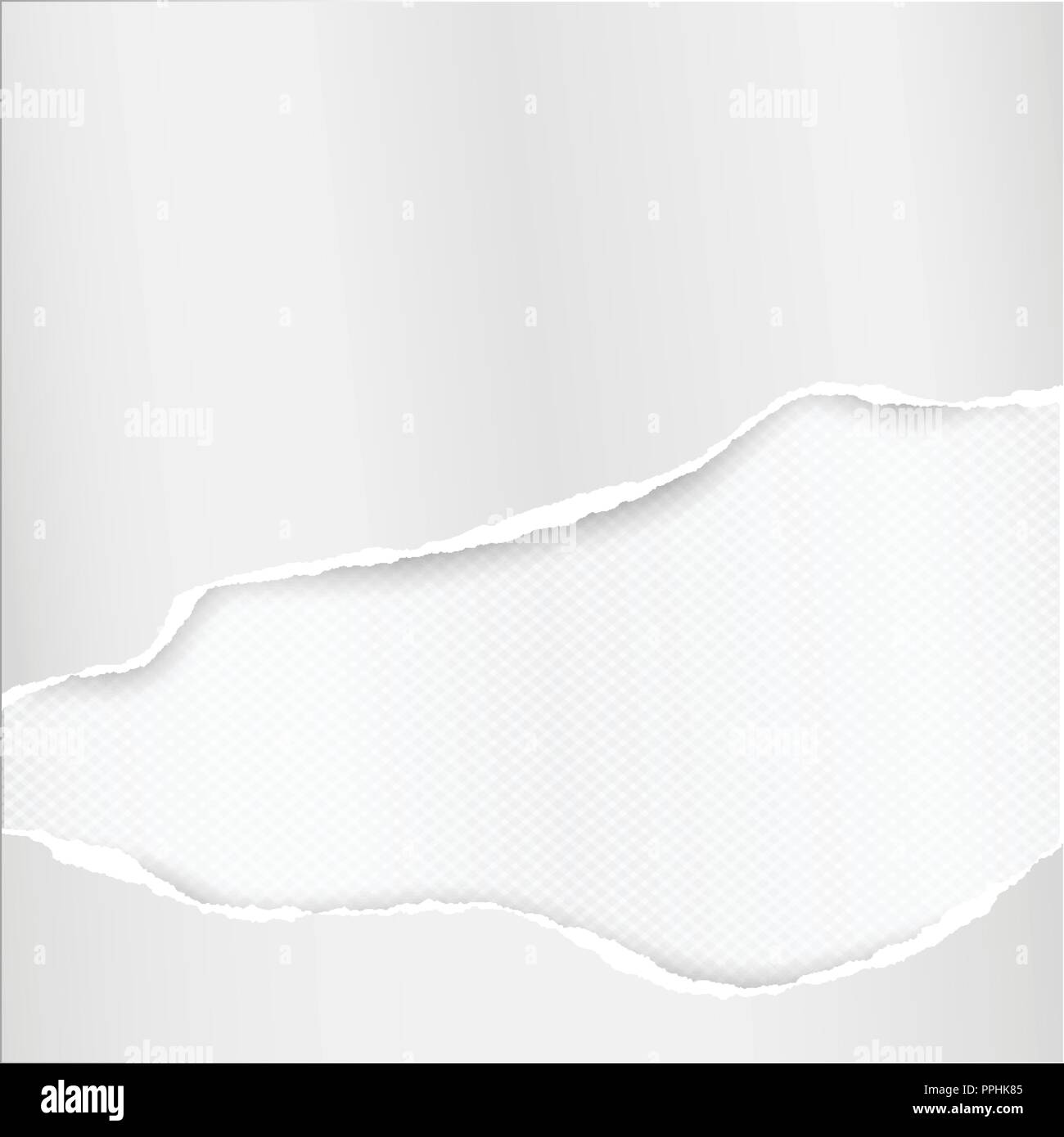 White ripped note paper strips for text or message on white squared ...