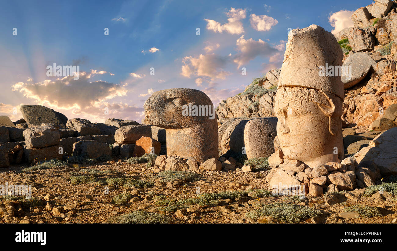Statue heads at sunrise, from right, Antiochus & Eagle east Terrace