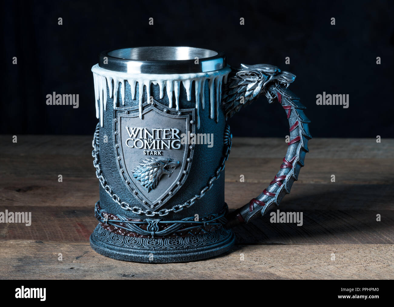 Official House Stark tankard from Game of Thrones series Stock Photo