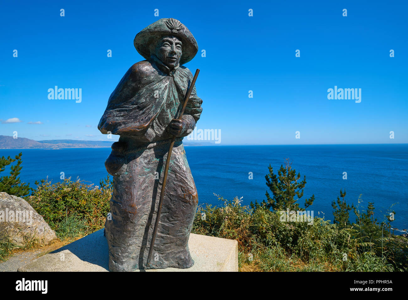 Pilgrim Statue at Cape Finisterre end of Saint James way in Galicia Spain  Stock Photo - Alamy