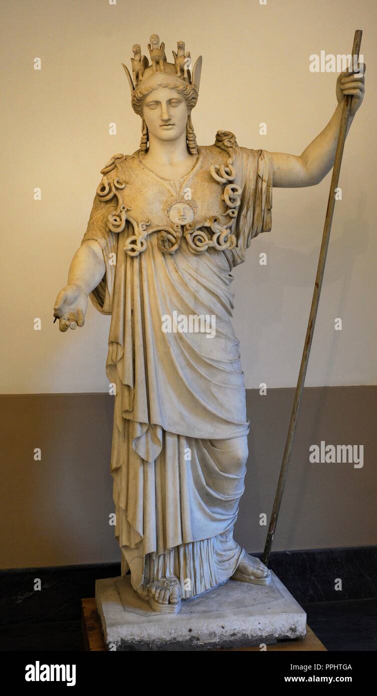 Athena Farnese. Statue. Roman copy of a Greek original, 5th cent. BC. National Arhaeological Museum. Naples. Italy. Stock Photo