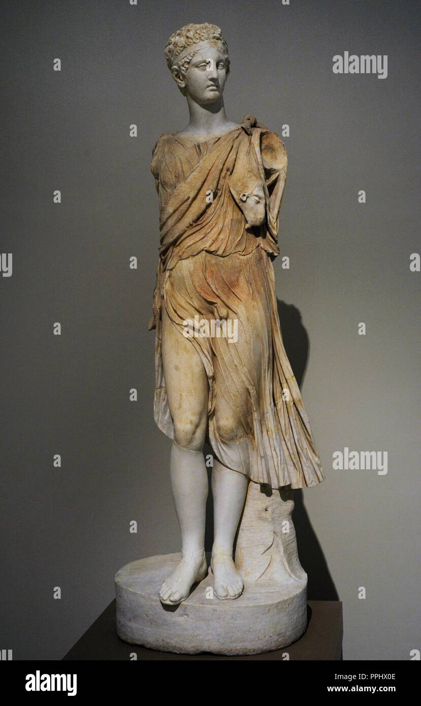 The so-called Bacchus-Hermaphrodite. Body: 2nd century; head: 2nd century AD. Copy of a Greek original of the 4th century BC, attributed by Praxiteles. National Archaeological Museum, Naples. Italy. Stock Photo