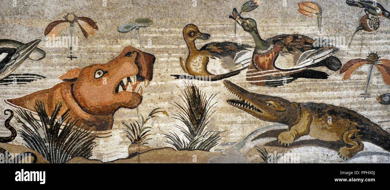 Roman mosaic. Nilotic landscape. Pompeii, House of the Faun (VI, 12, 2). 2nd century BC. National Archaeological Museum, Naples. Italy. Stock Photo