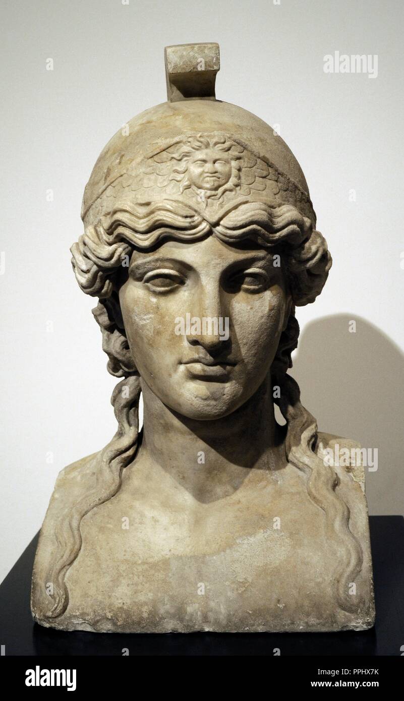 Goddess Athena. Roman bust.  1st century BC. Marble. Rectangular peristyle. Villa of the Papyri, Herculaneum. National Archaeological Museum. Naples. Italy. Stock Photo