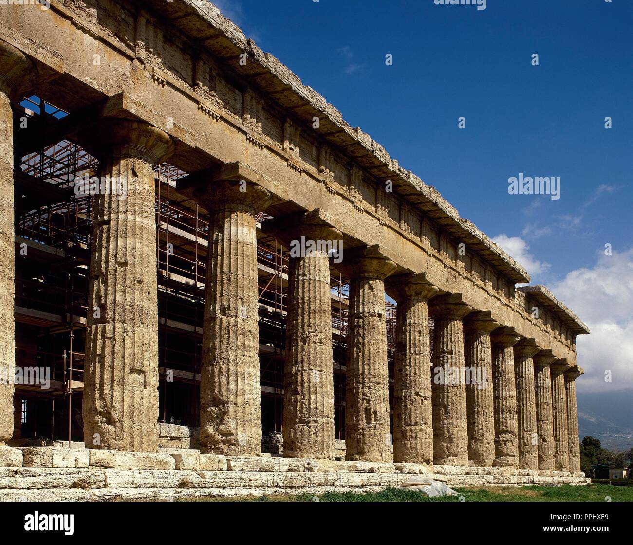 Magna Graecia. Temple of Hera II, dedicated to Poseidon. Doric order. 600-450 BC. Paestum. Province of Salermo. Campania. Italy. Stock Photo