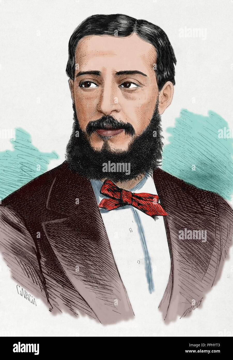 Angel Carvajal y Fernandez de Cordoba (1841-1898). Spanish politician. Engraving in The Spanish and American Illustration, 1872. Colored. Stock Photo