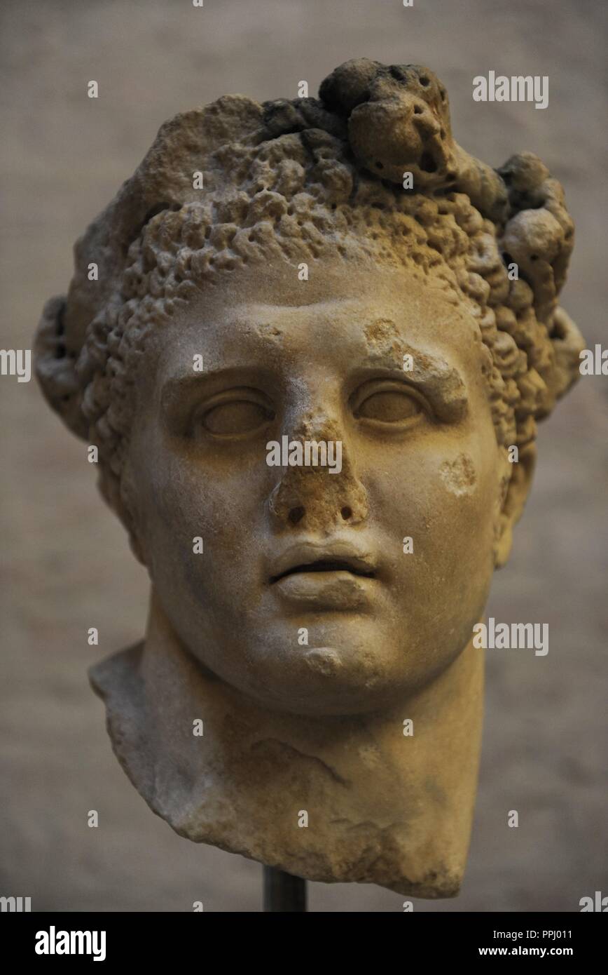 Head of a Heracles statue. Roman sculpture after an original of the 2nd century BC. Glyptothek. Munich. Germany. Stock Photo