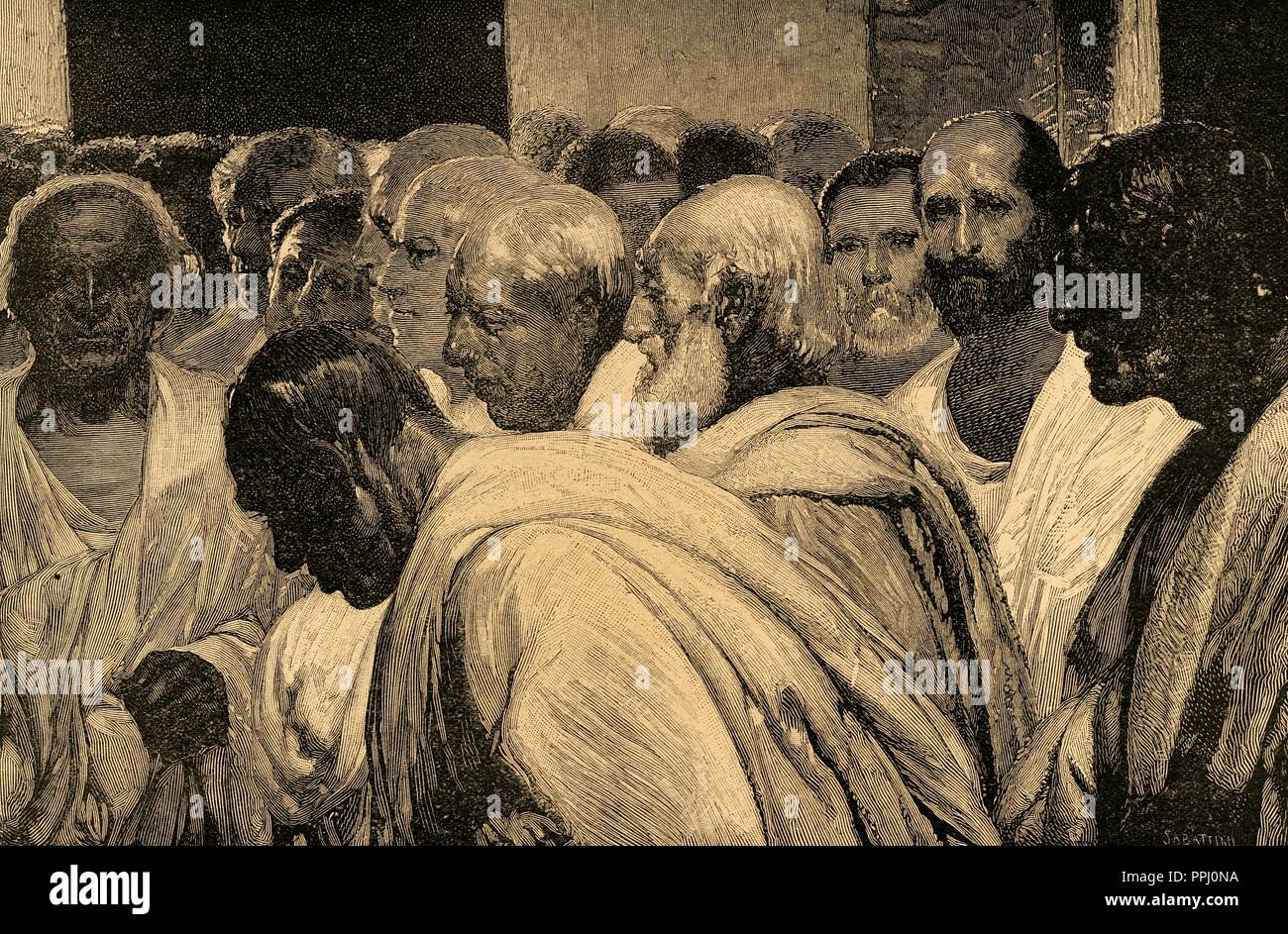 Appius Claudius the Censor (340-273 BC). Roman Censor. Engraving by Sabattini after a fresco by Cesare Maccari. The Iberian Illustration, 1898. Stock Photo