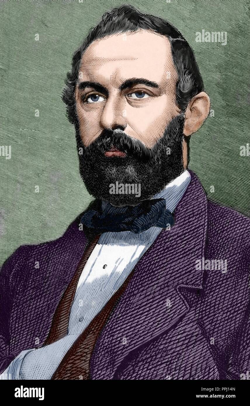 Charles XV of Sweden (1826-1872). King of Sweden and Norway. First monarch of the Bernadotte dynasty. Engraving in The Spanish and American Illustration, 1872. Colored. Stock Photo