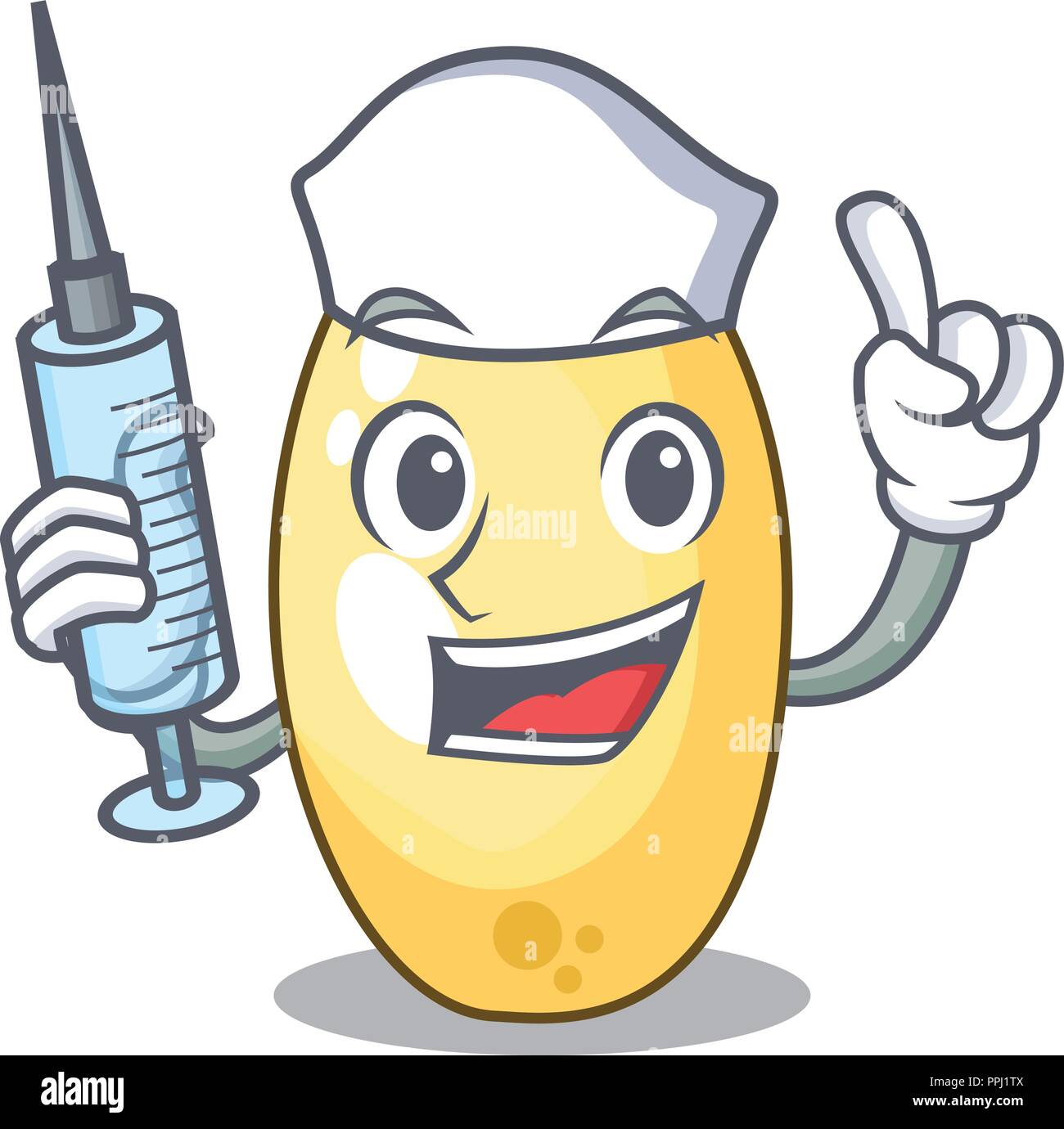 Nurse character brown cedar nut fruit on plate Stock Vector