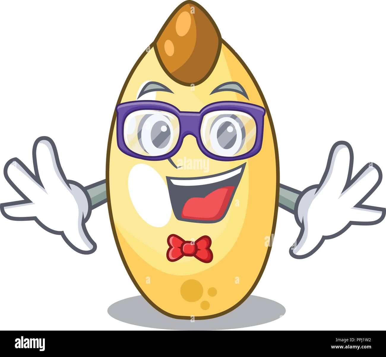 Geek character brown cedar nut fruit on plate Stock Vector