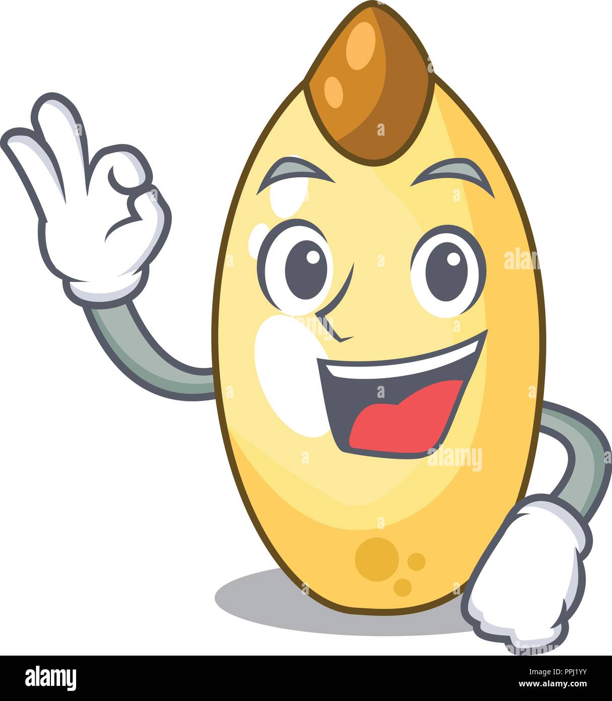 Okay character brown cedar nut fruit on plate Stock Vector