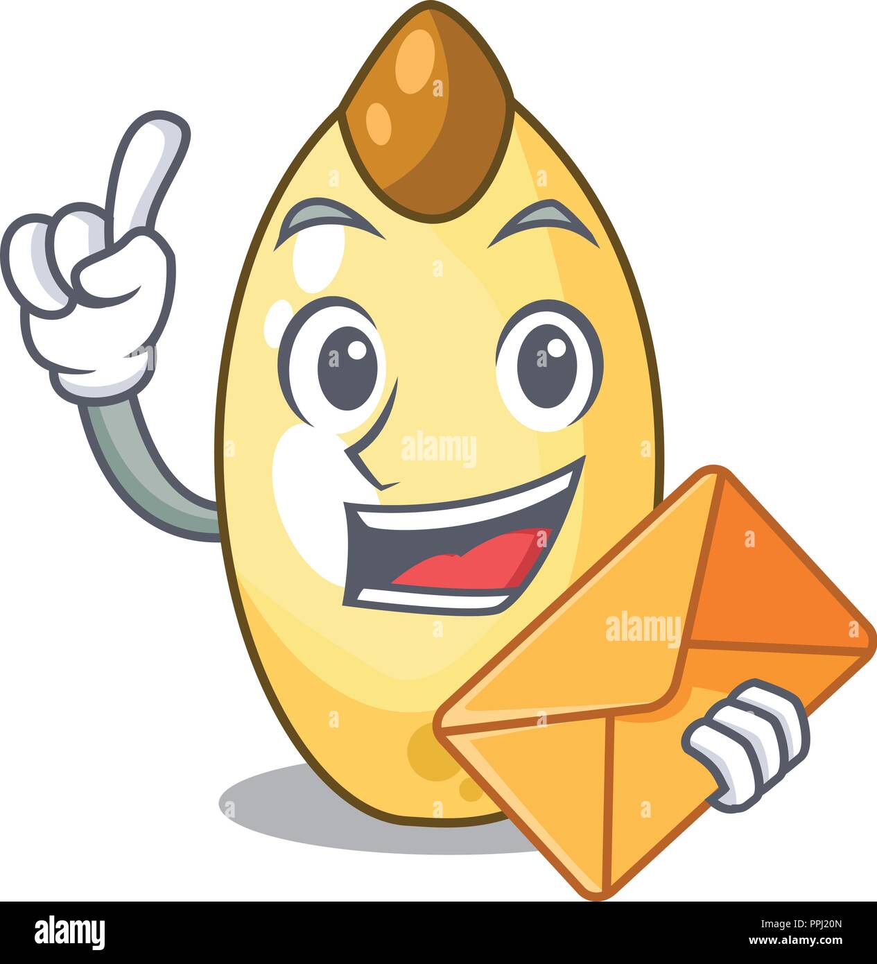 With envelope character brown cedar nut fruit on plate Stock Vector