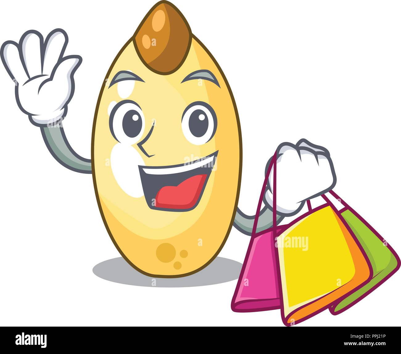 Shopping character brown cedar nut fruit on plate Stock Vector