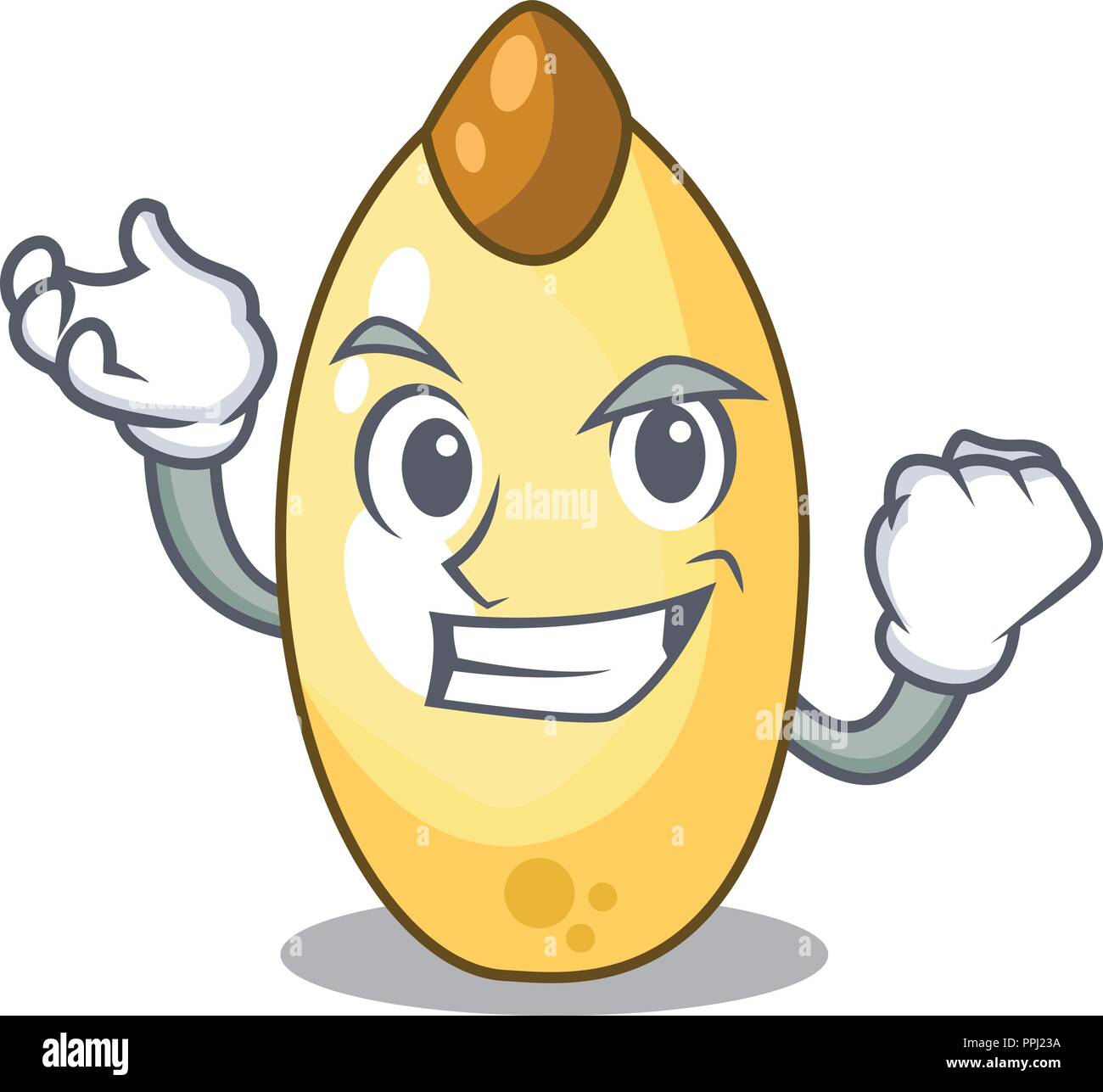 Successful character brown cedar nut fruit on plate Stock Vector