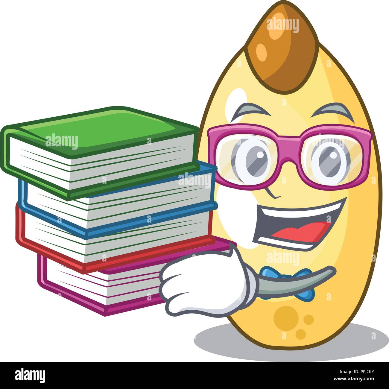 Student with book cedar pine nuts isolated on mascot Stock Vector