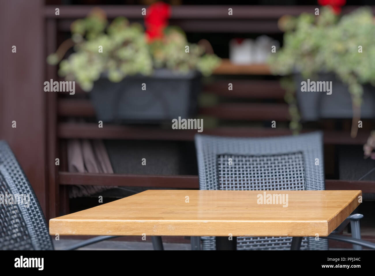 Empty little table in cafe. A template for placement of an object Stock ...