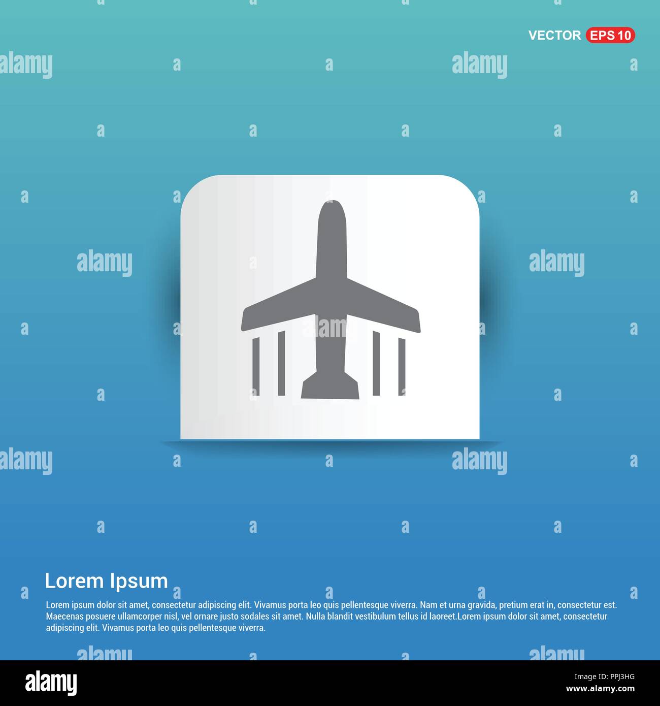 Airplane icon - Blue Sticker button Stock Vector