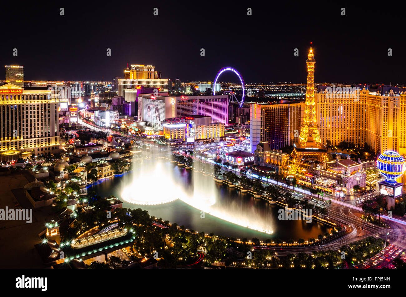 Las Vegas Boulevard & Bellagio Fountains Stock Photo