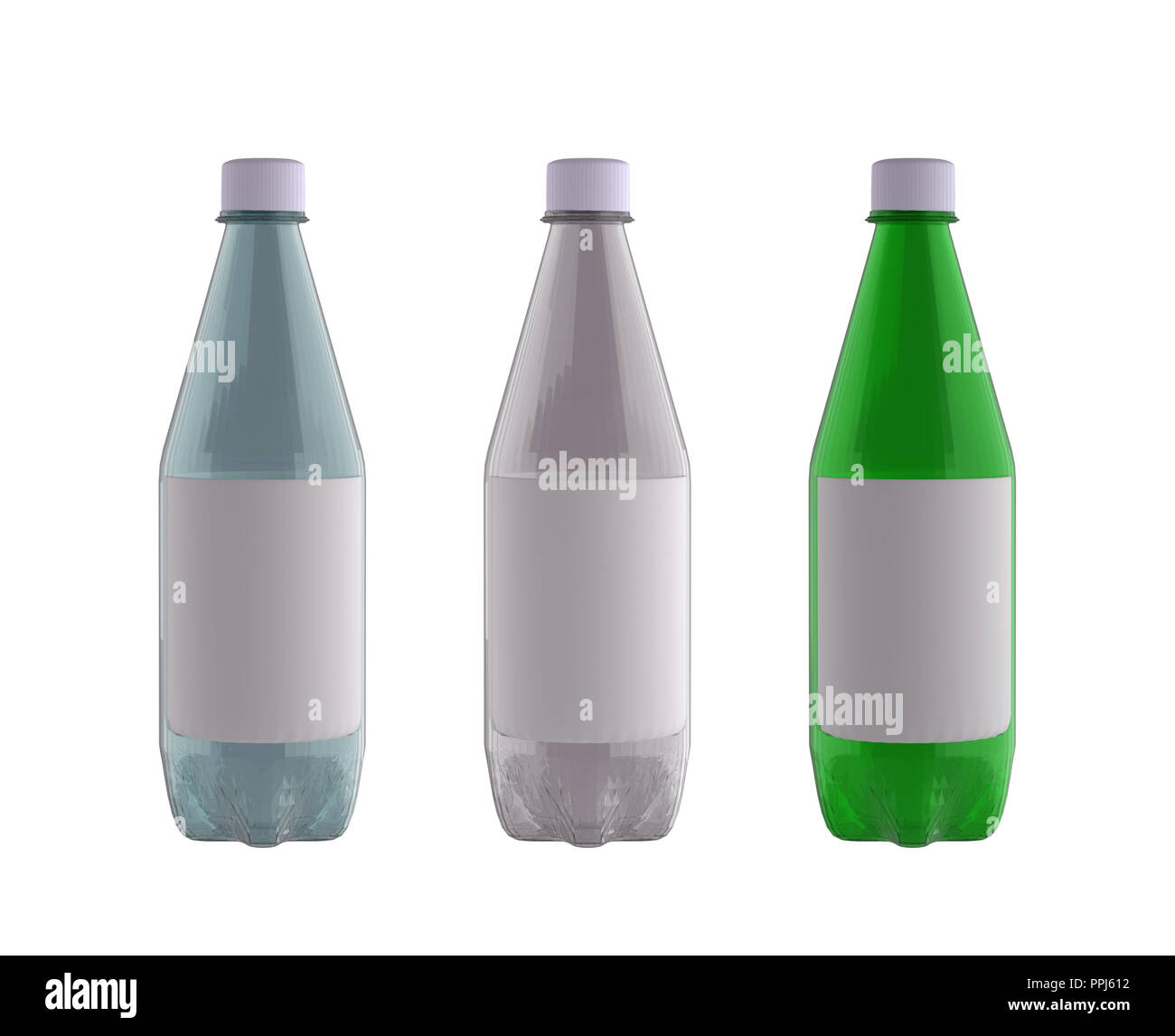 isolated various color bottle with empty packing, 3D rendering Stock Photo