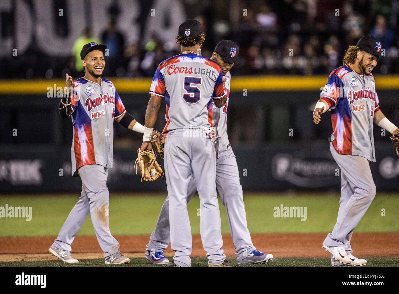 Águilas Cibaeñas de Republica Dominicana, gana su pase a la final de la  Serie del Caribe al ganar a Alazanes de Gamma de Cuba, durante la Serie del  C Stock Photo -