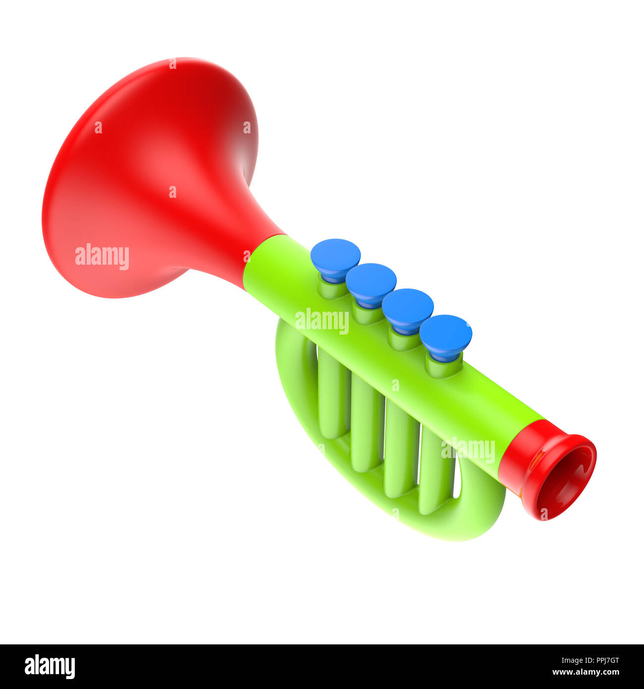 Toy trumpet isolated on a white background. 3d illustration Stock Photo
