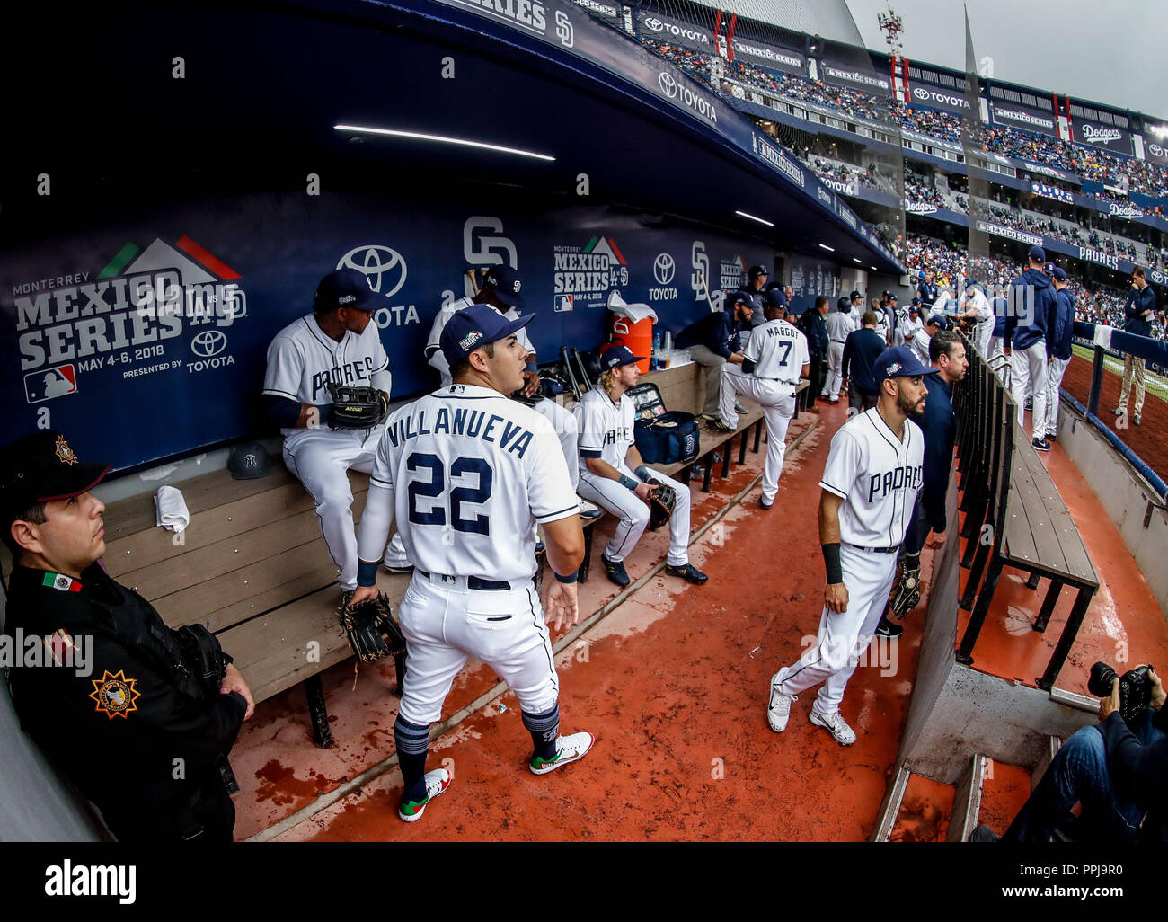 Christian Villanueva. Dogout de San Diego Padres.. Baseball action during  the Los Angeles Dodgers game against San Diego Padres, the second game of  th Stock Photo - Alamy
