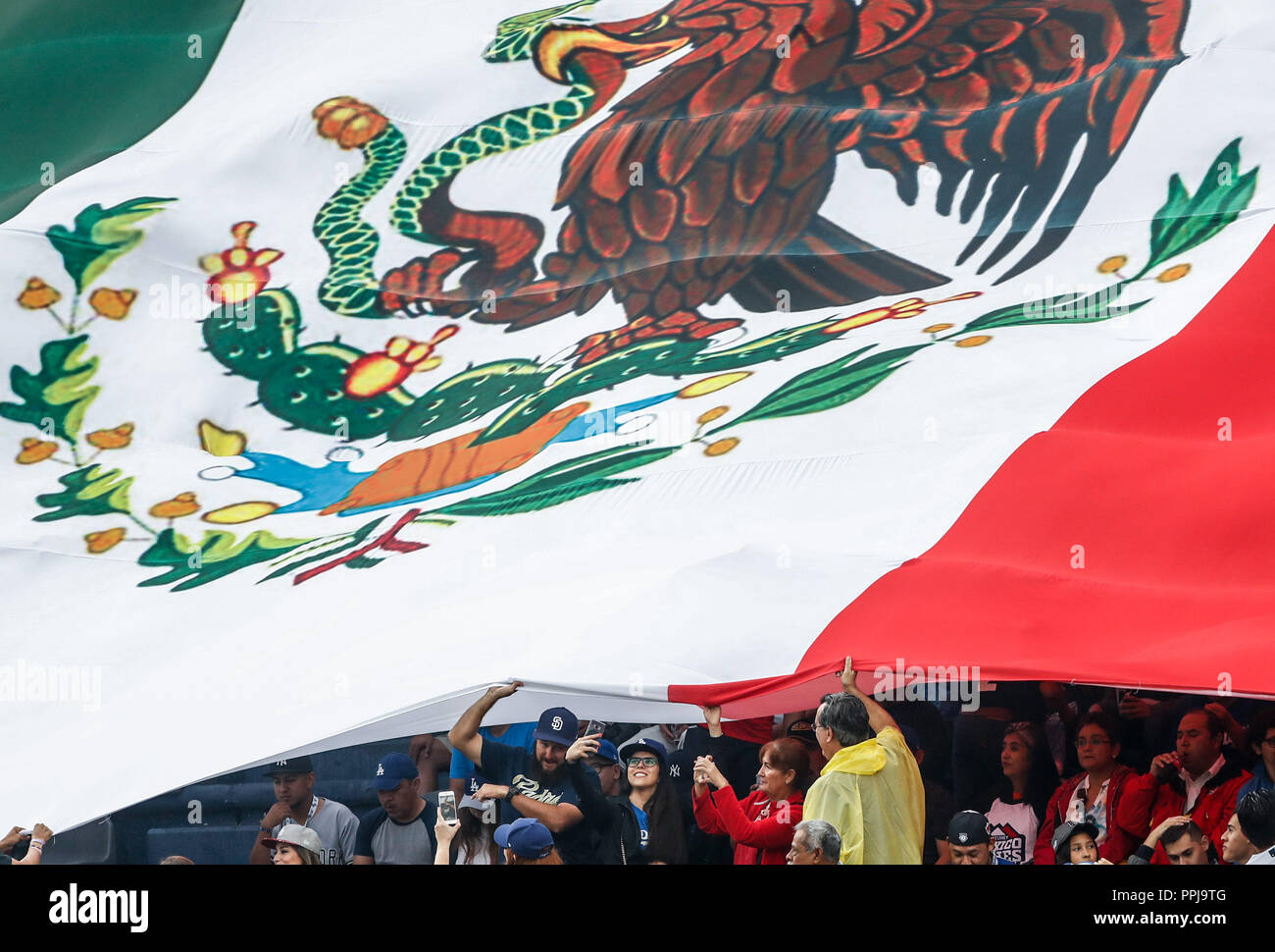 Bandera de Mexico. Mexican Flag . Baseball action during the Los Angeles  Dodgers game against San Diego Padres, the second game of the Major League  Ba Stock Photo - Alamy