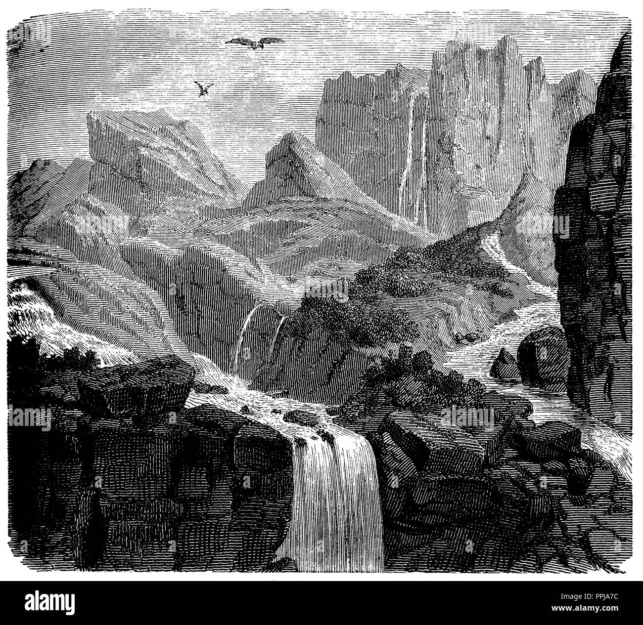 Fall of the Styx, river, waterfall, anonym  1867 Stock Photo