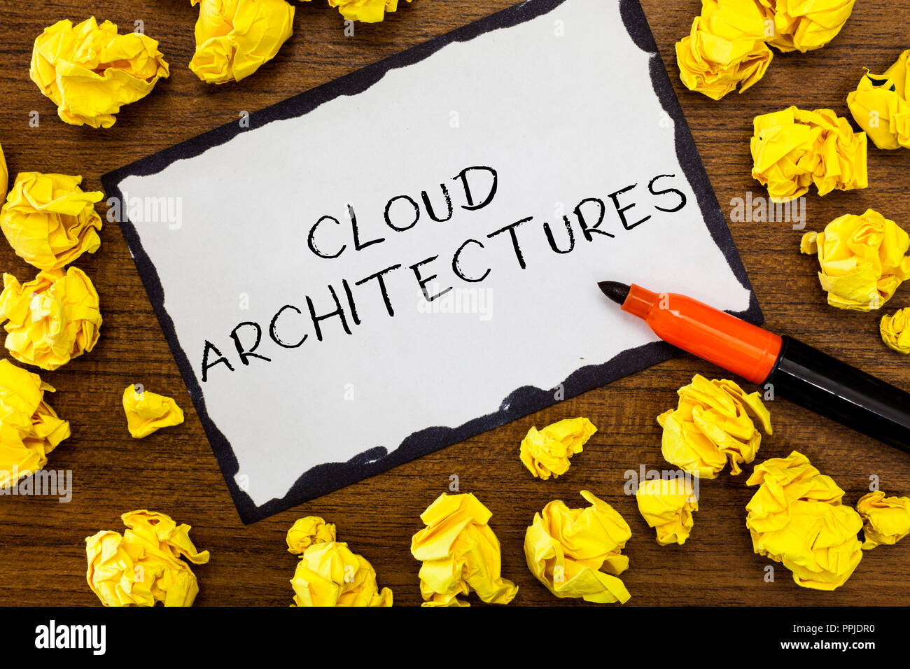 Writing note showing Cloud Architectures. Business photo showcasing Various Engineered Databases Softwares Applications. Stock Photo