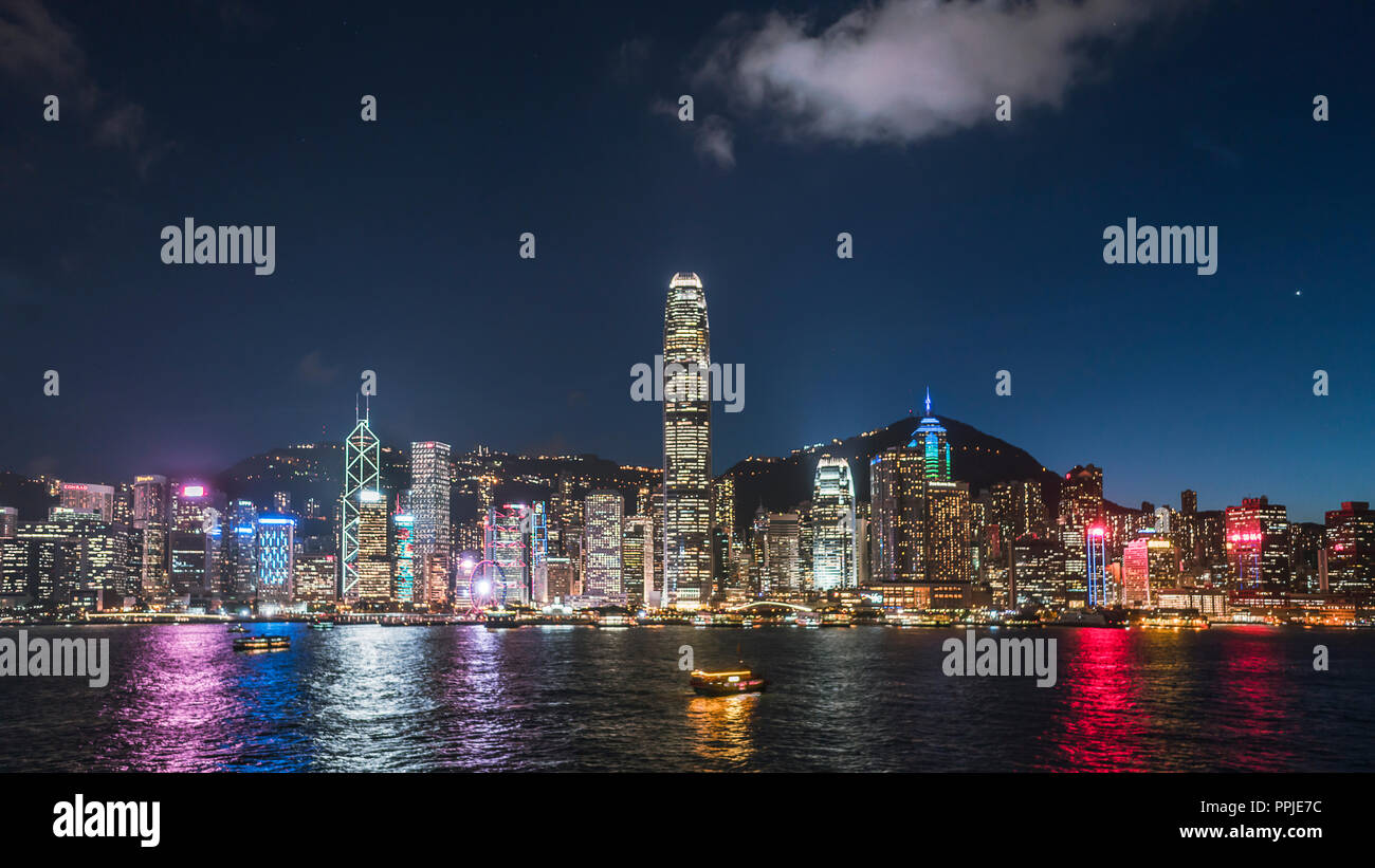 Hong Kong Victoria Harbor Night View Stock Photo