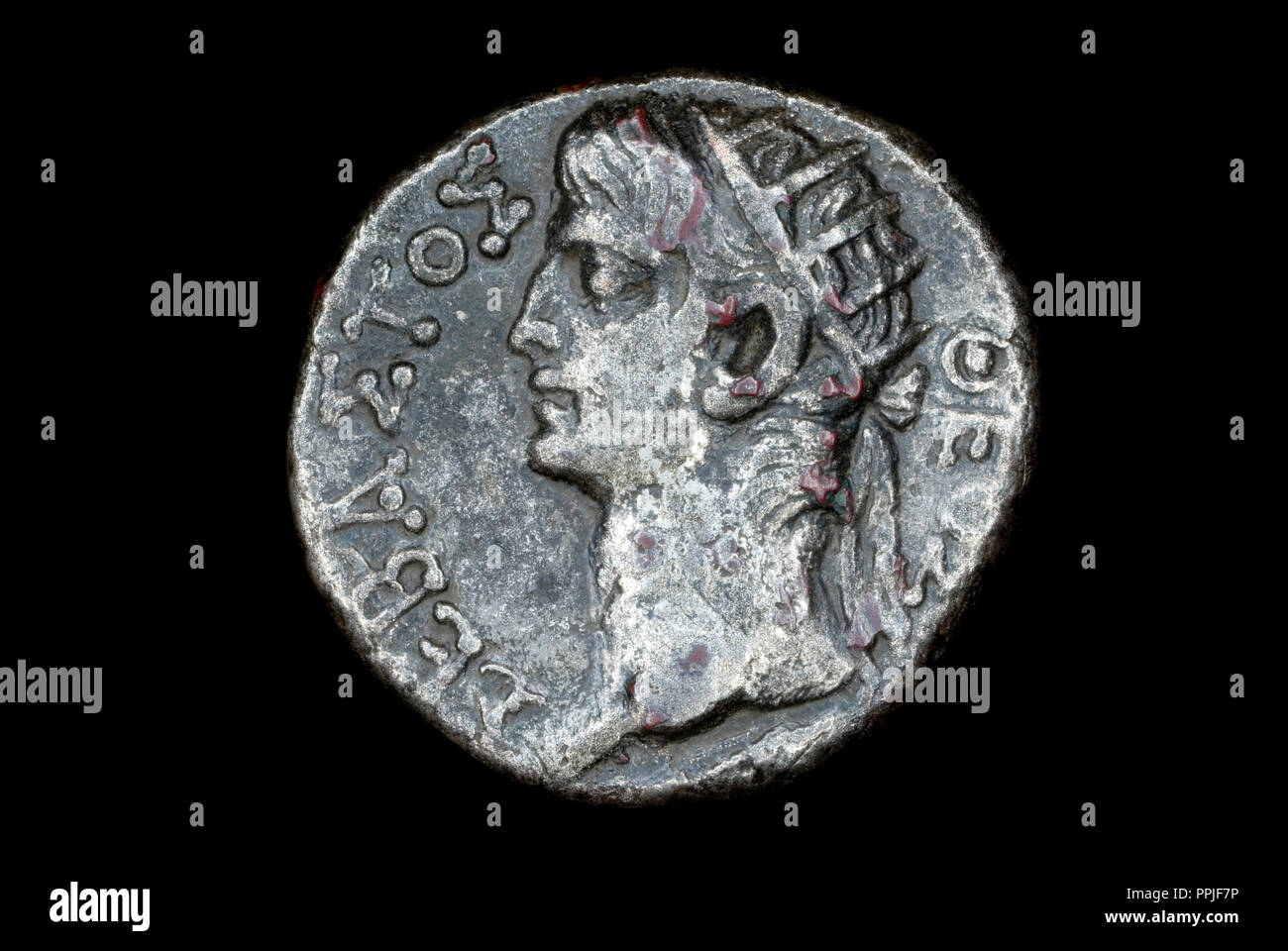 Roman coin of the Emperor Tiberius Stock Photo
