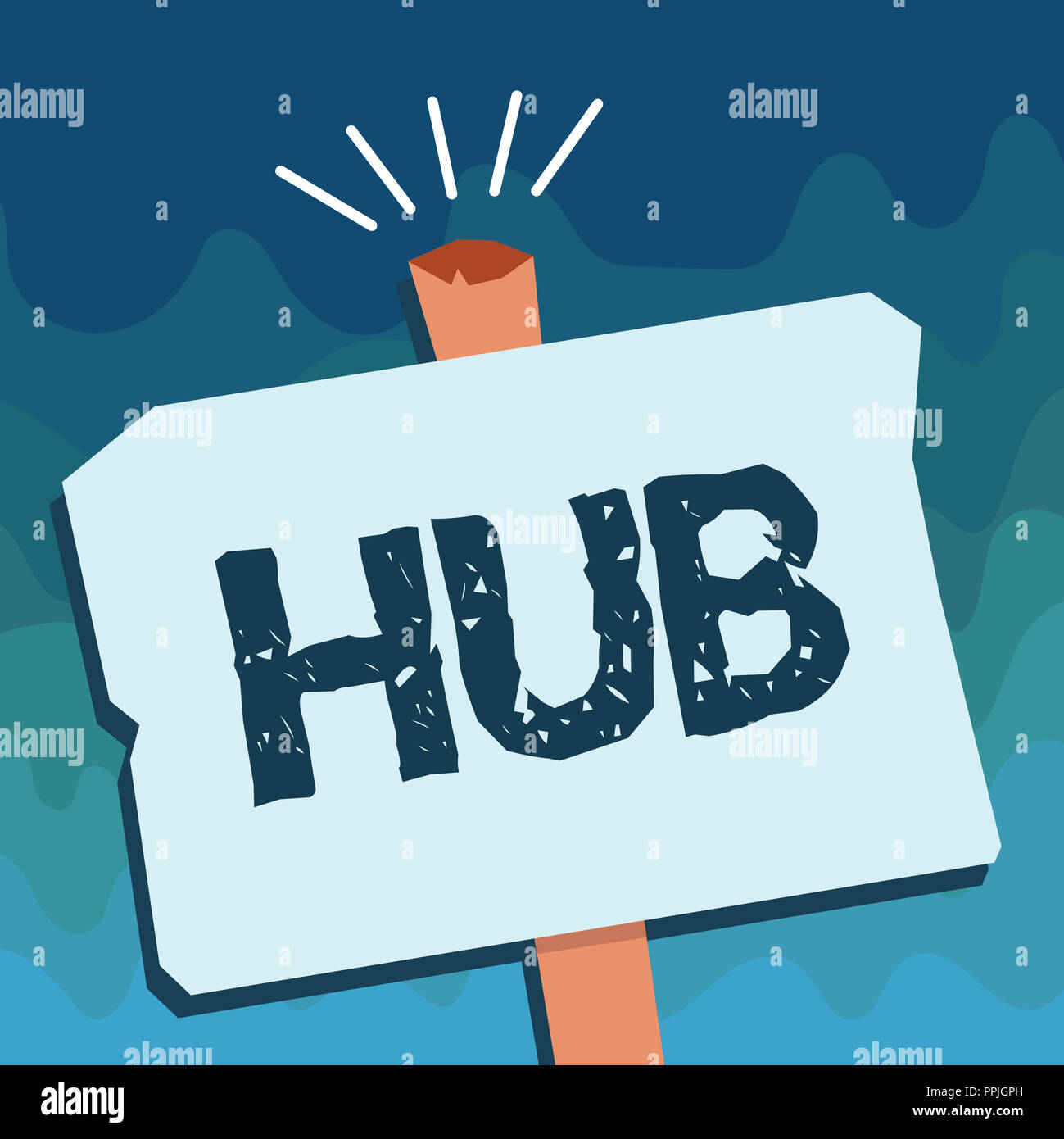 Handwriting text Hub. Concept meaning The effective center of an activity region and network