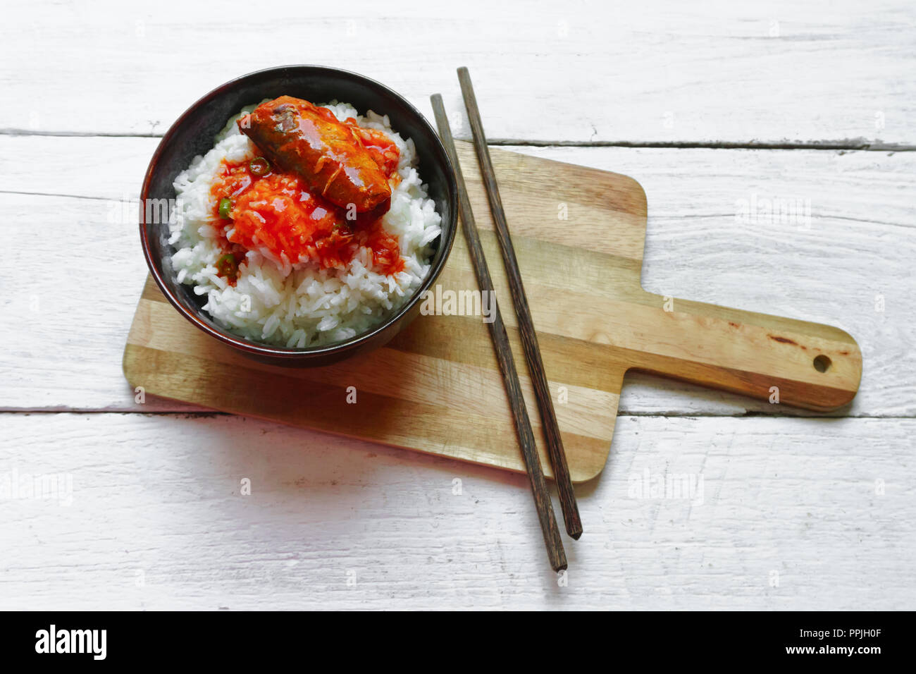 Rice with tomato sauce Top view and empty space Stock Photo - Alamy