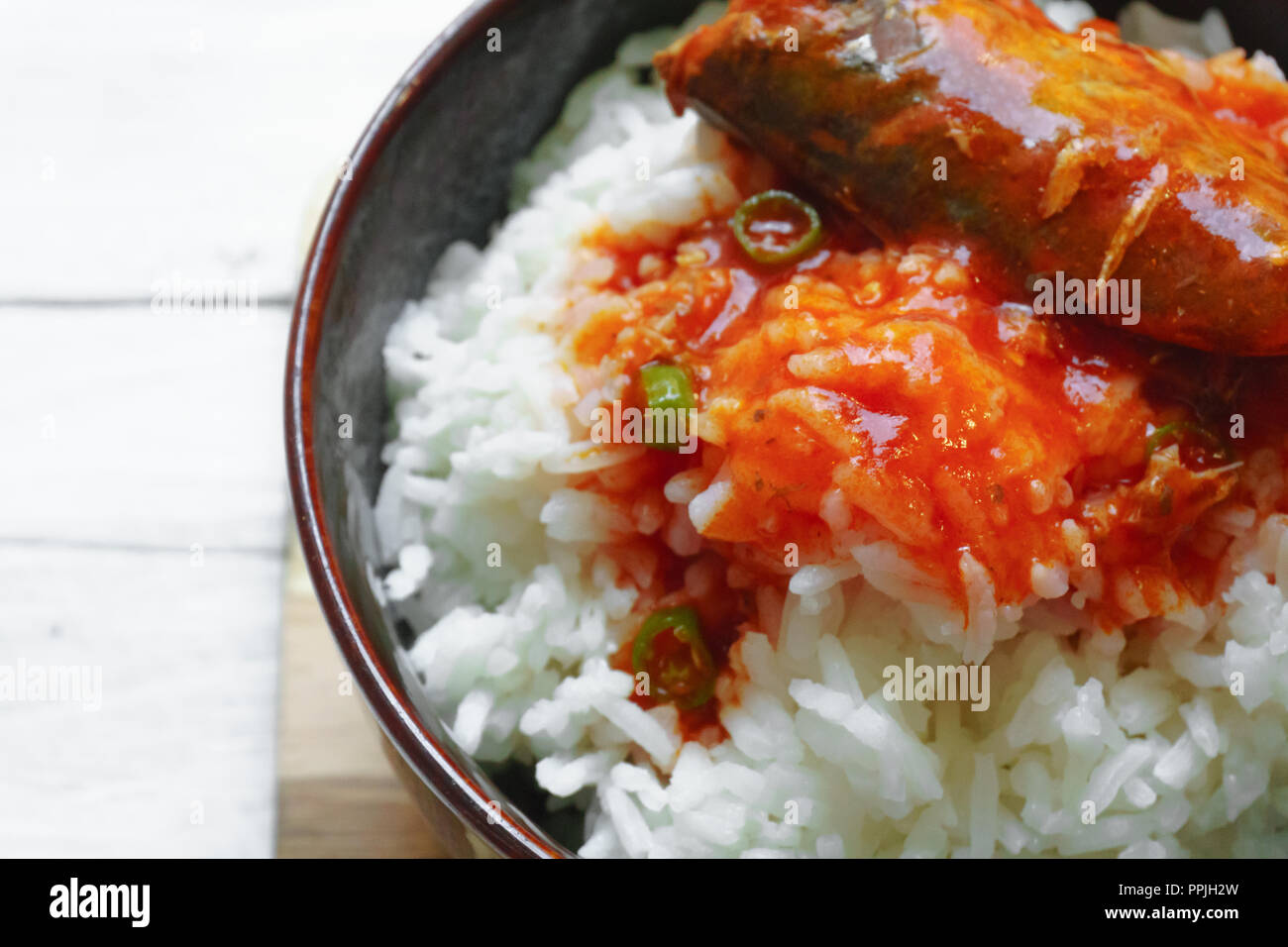 Rice with tomato sauce Top view and empty space Stock Photo - Alamy