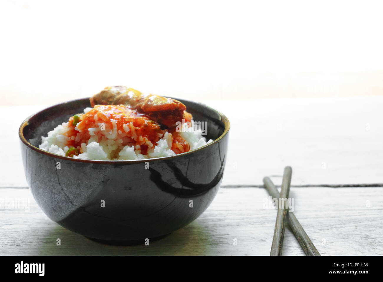 Rice with tomato sauce Top view and empty space Stock Photo - Alamy