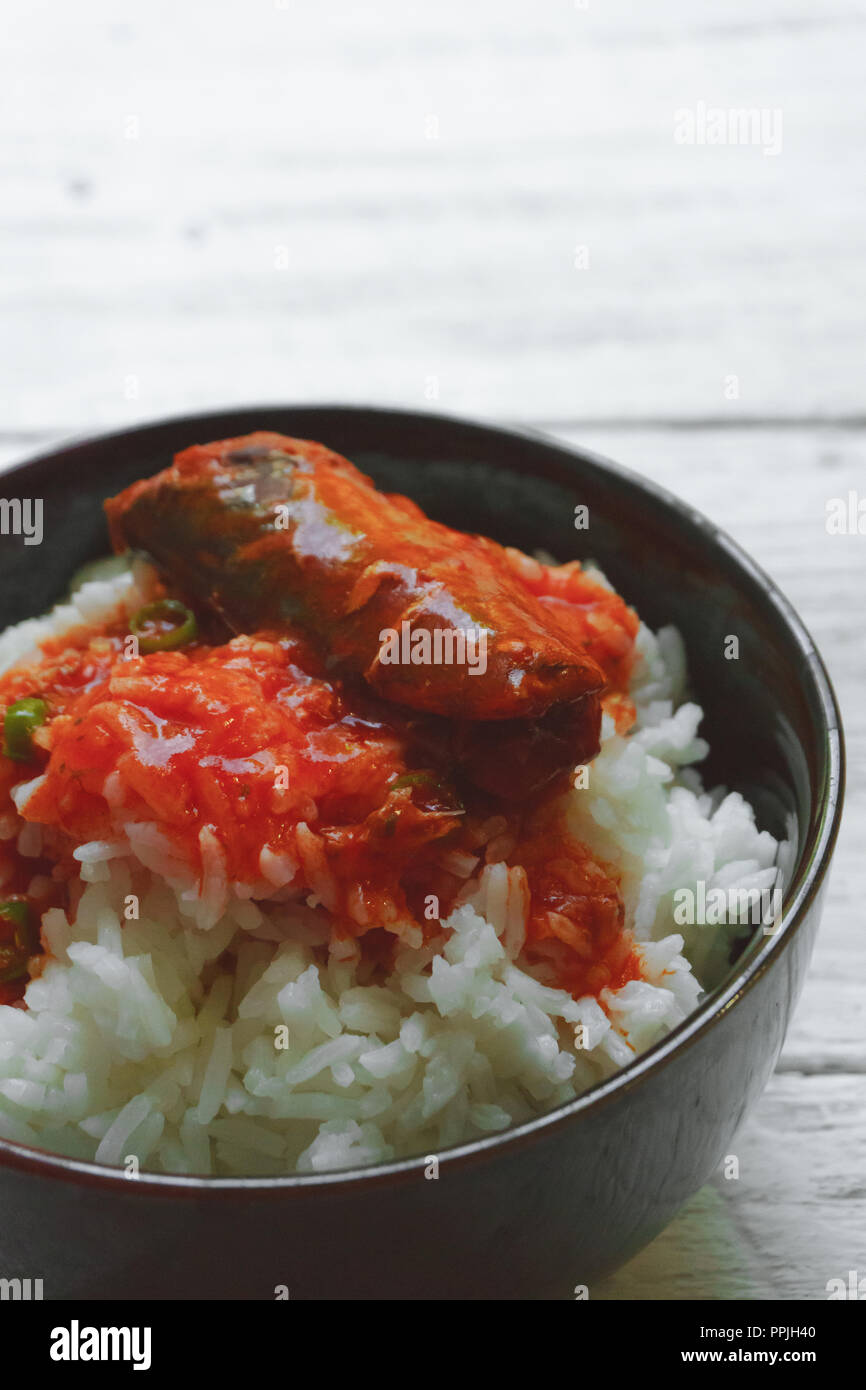 Rice with tomato sauce Top view and empty space Stock Photo - Alamy