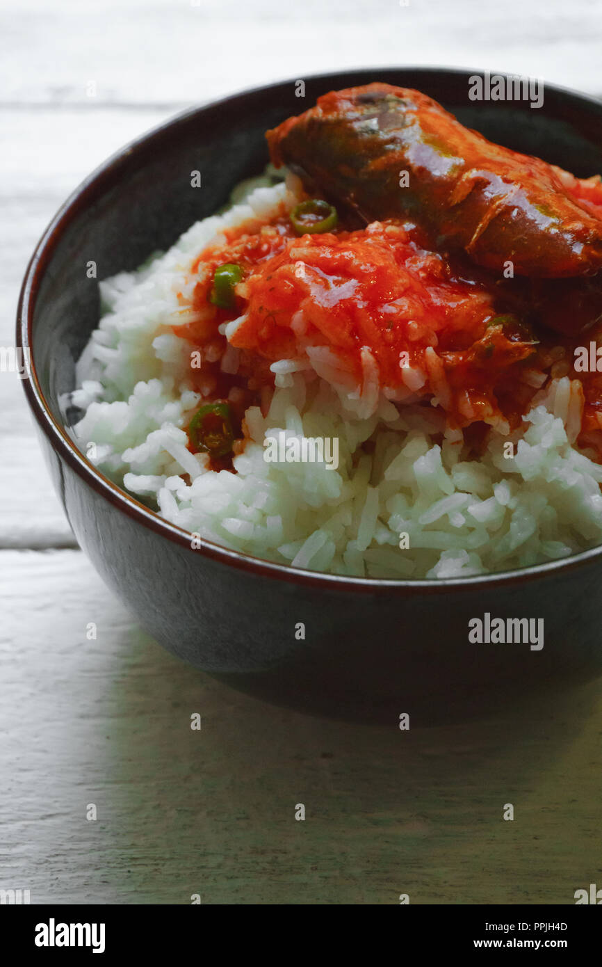 Rice with tomato sauce Top view and empty space Stock Photo Alamy
