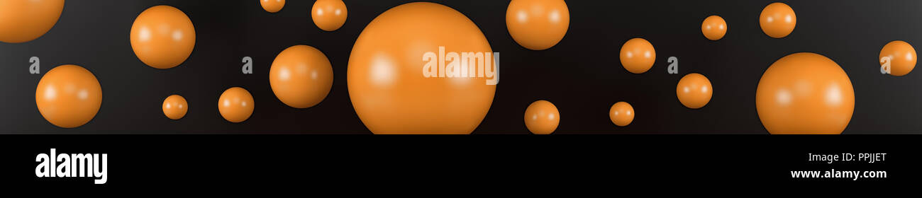 Closeup top view group of assorted industrial ceramic orange balls on black background. 3d rendering Stock Photo