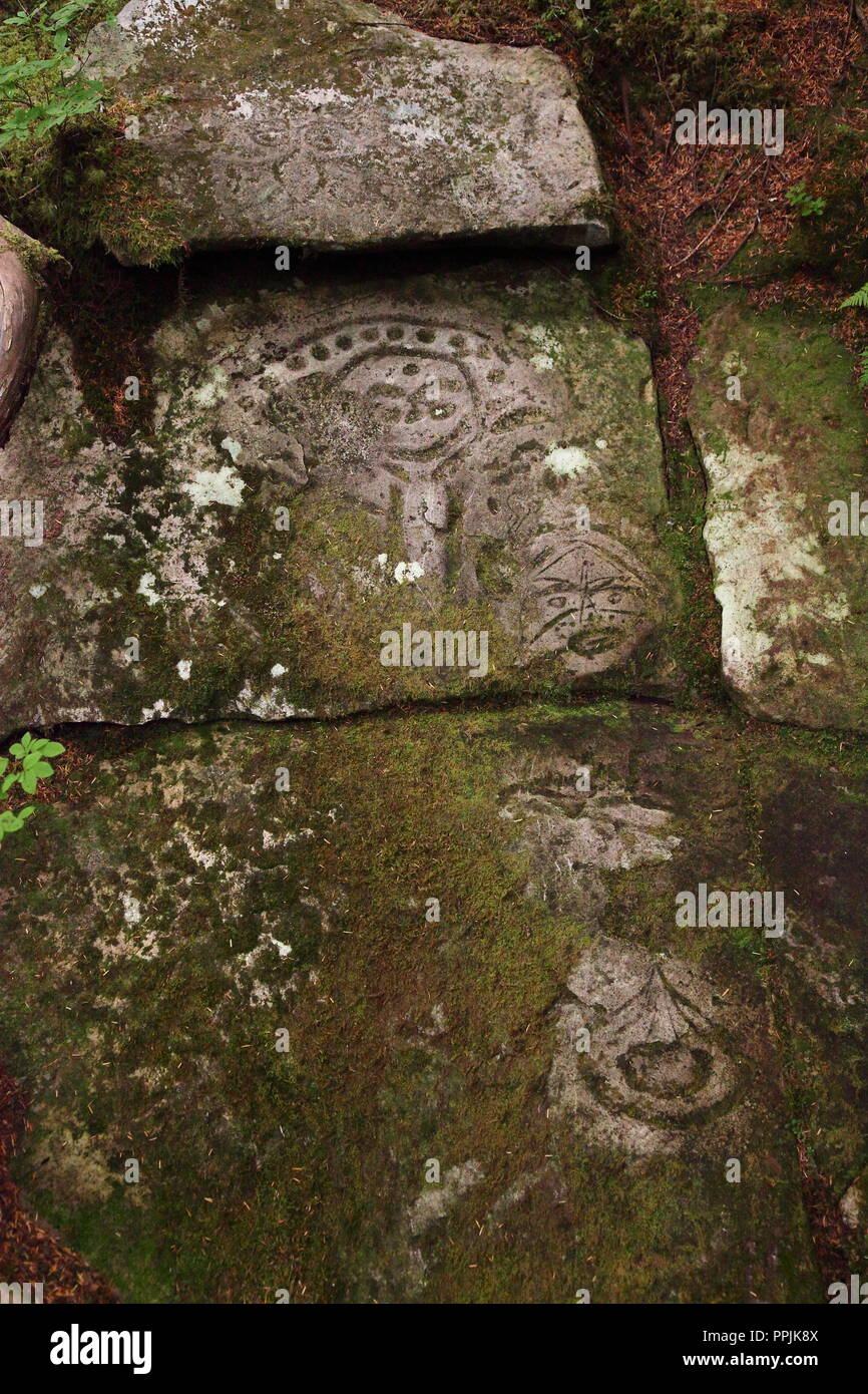 Petroglyphs carved by Nuxalk First Nations people, some 10000years ago