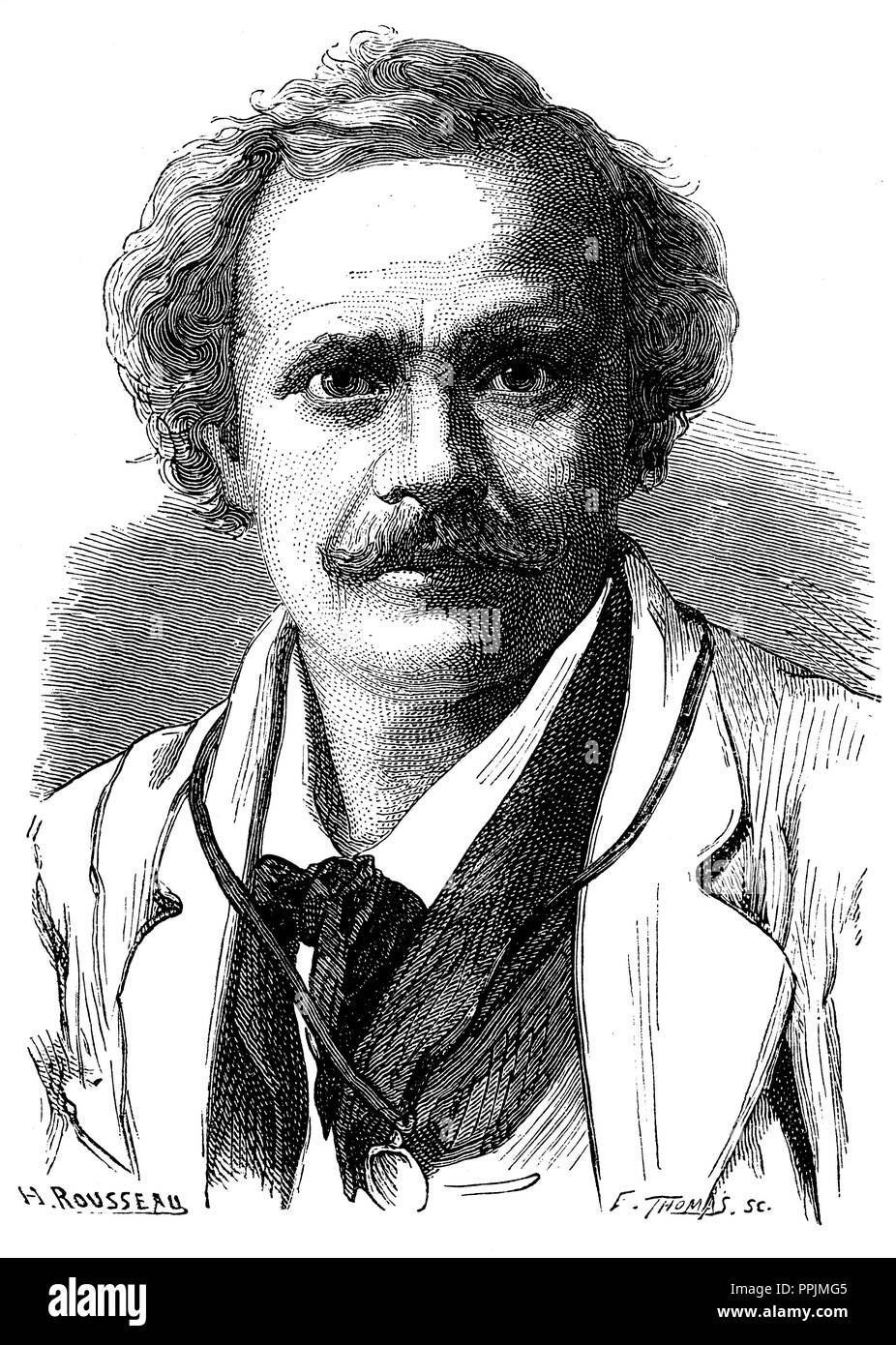 Gaspard-Félix Tournachon (1820-1910), known as Nadar, caricaturist, aeronaut and French photographer. Engraving, 1873. Stock Photo