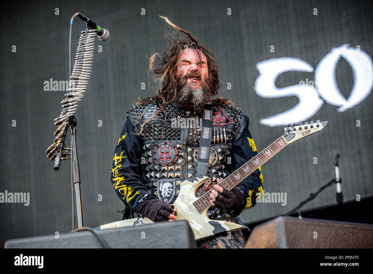 endelse Temmelig Kammer Norway, Halden - June 22, 2018. The American heavy metal band Soulfly  performs a concert during the Norwegian music metal festival Tons of Rock  2018 in Halden. Here vocalist and guitarist Max