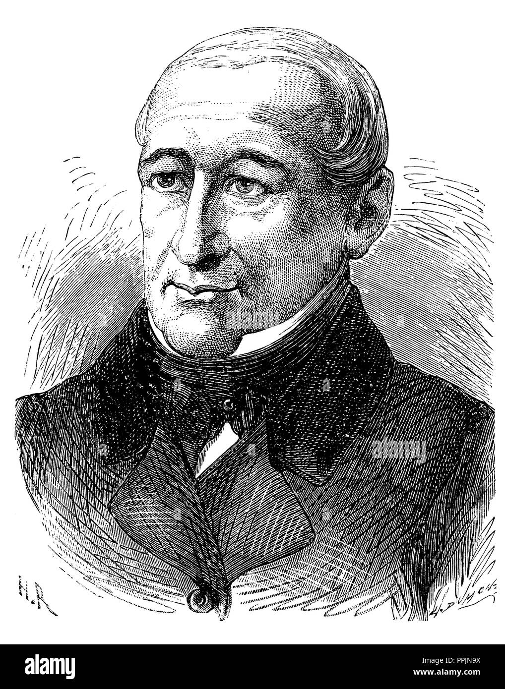 Johann Nikolaus von Dreyse (1787-1867), German gunsmith, inventor of the needle gun. Engraving, 1873. Stock Photo