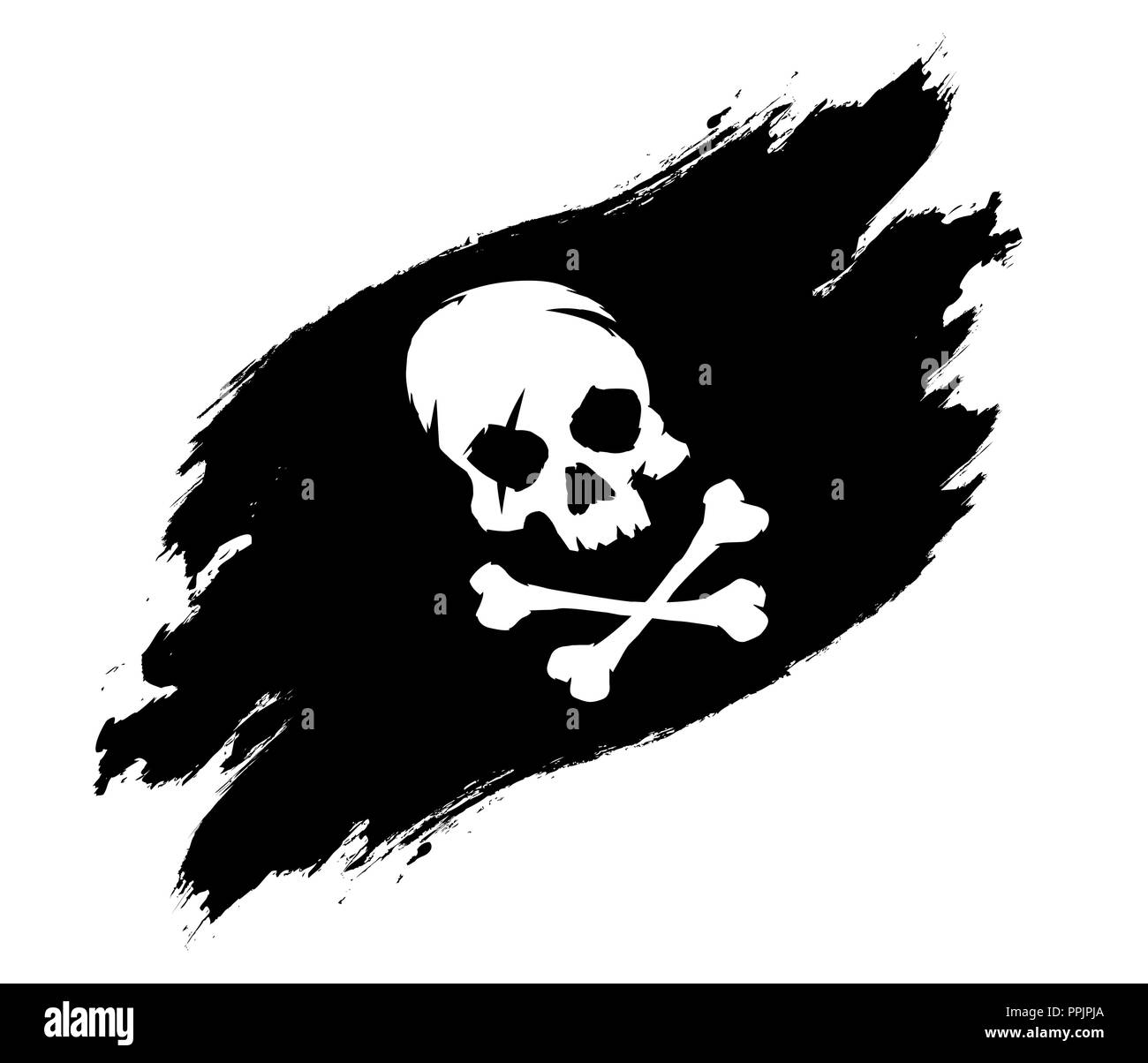 Pirate flag grunge vector illustration skull and bones Stock Vector