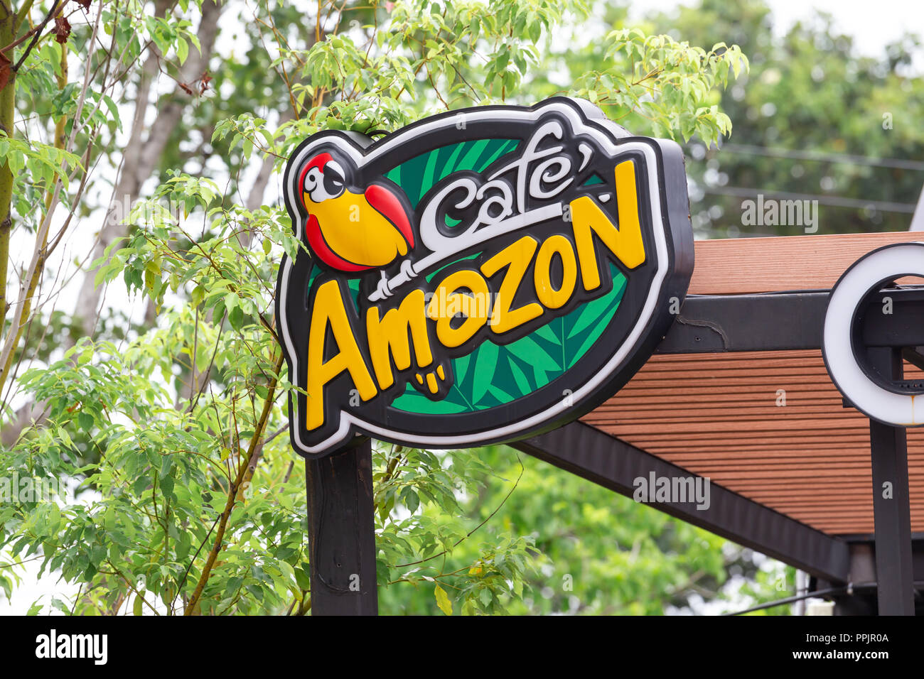 Sri Sa Ket, Thailand Augus, 2018 Cafe Amazon logo on Augus 13, 2018