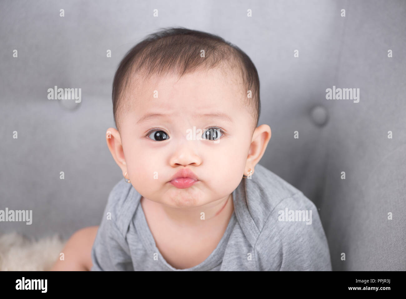 Image Of Sweet Baby Girl Closeup Portrait Of Cute 8 Month Old Smiling Girl Toddler Stock Photo Alamy