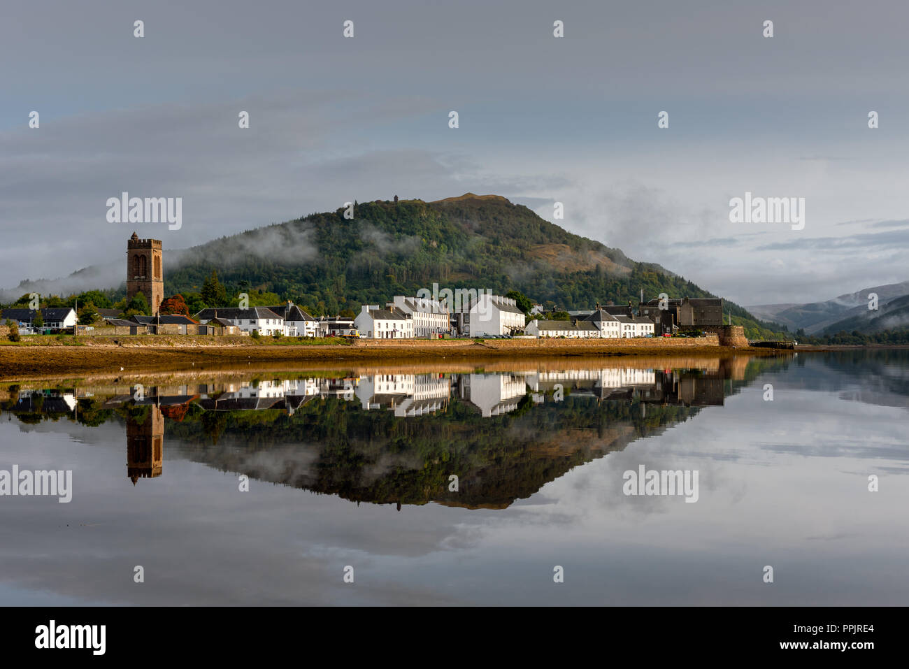 Reflections of Inverary  in Loch Fyne Stock Photo