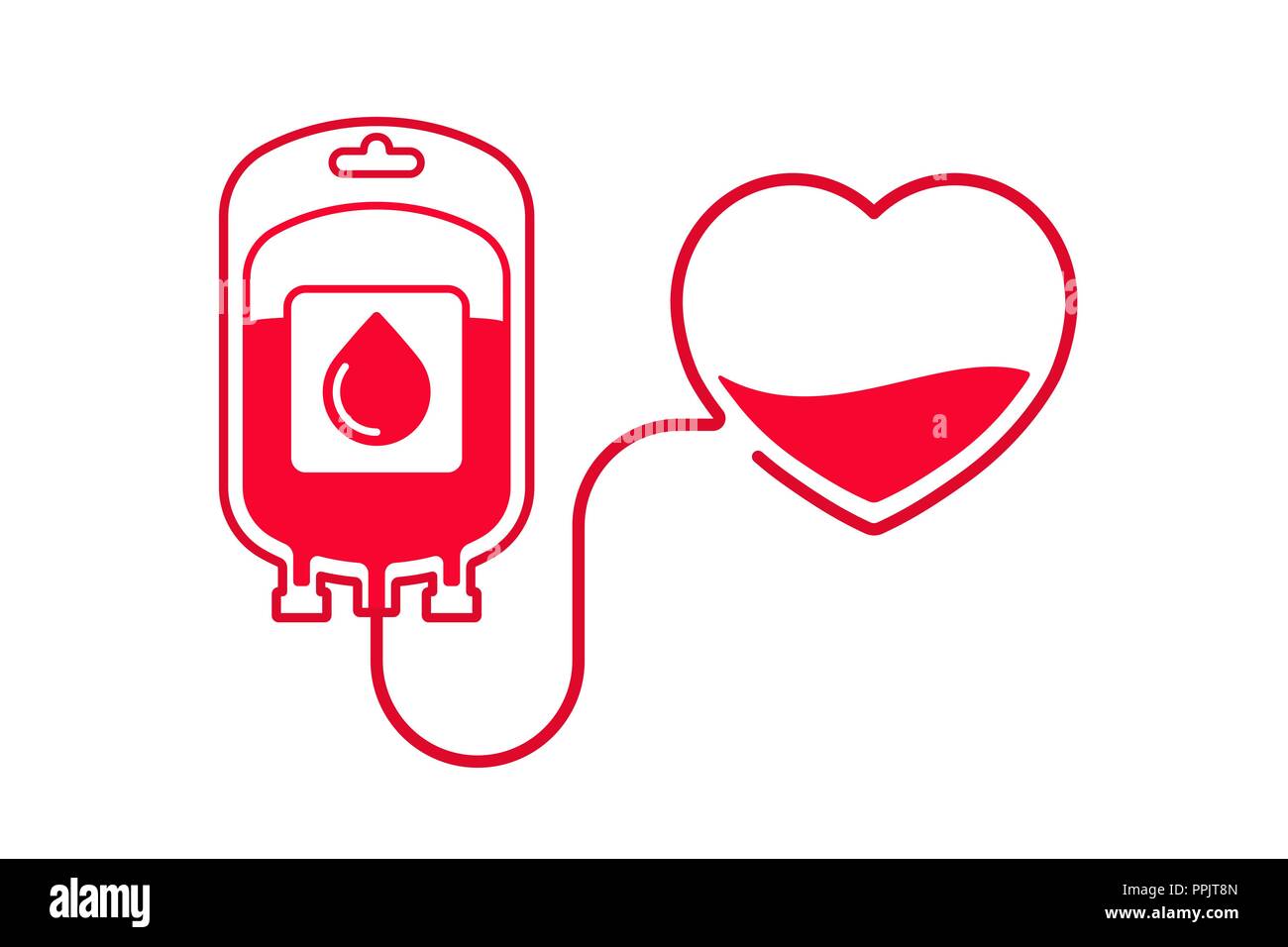Blood donation vector illustration isolated on white background. Donate blood concept with Blood Bag and heart. World blood donor day - June 14. Stock Vector